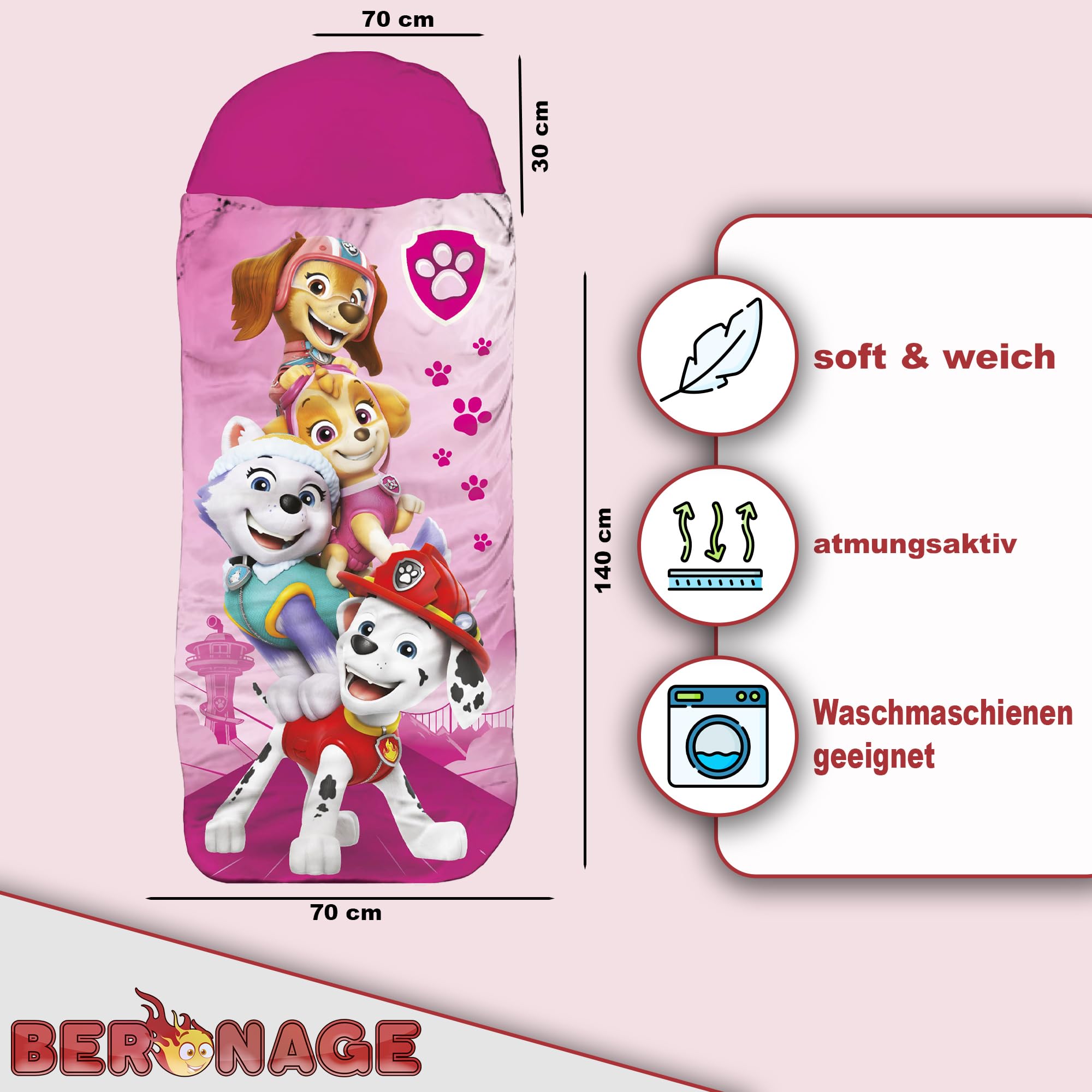 Sac de couchage Pat'Patrouille pour enfant Rose 140 cm – Image 2