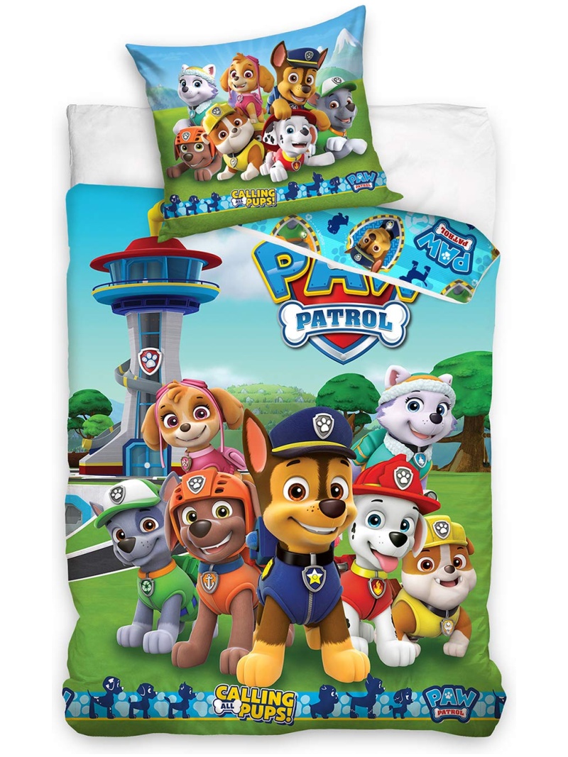 Parure de lit Pat'Patrouille Calling All Pups housse de couette 140x200 cm et taie d'oreiller 65x65 cm