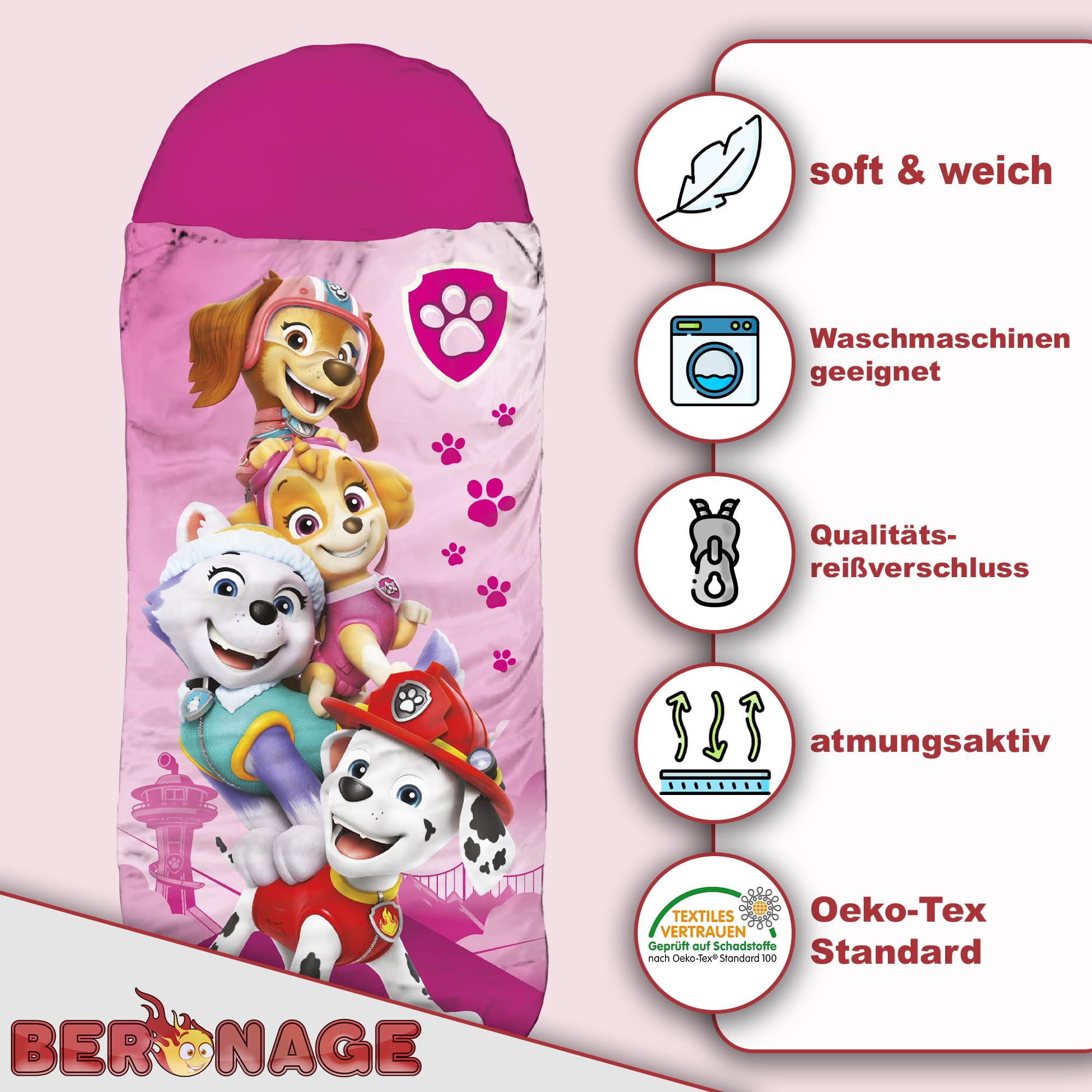 Sac de couchage Pat'Patrouille pour enfant Rose 140 cm – Image 5
