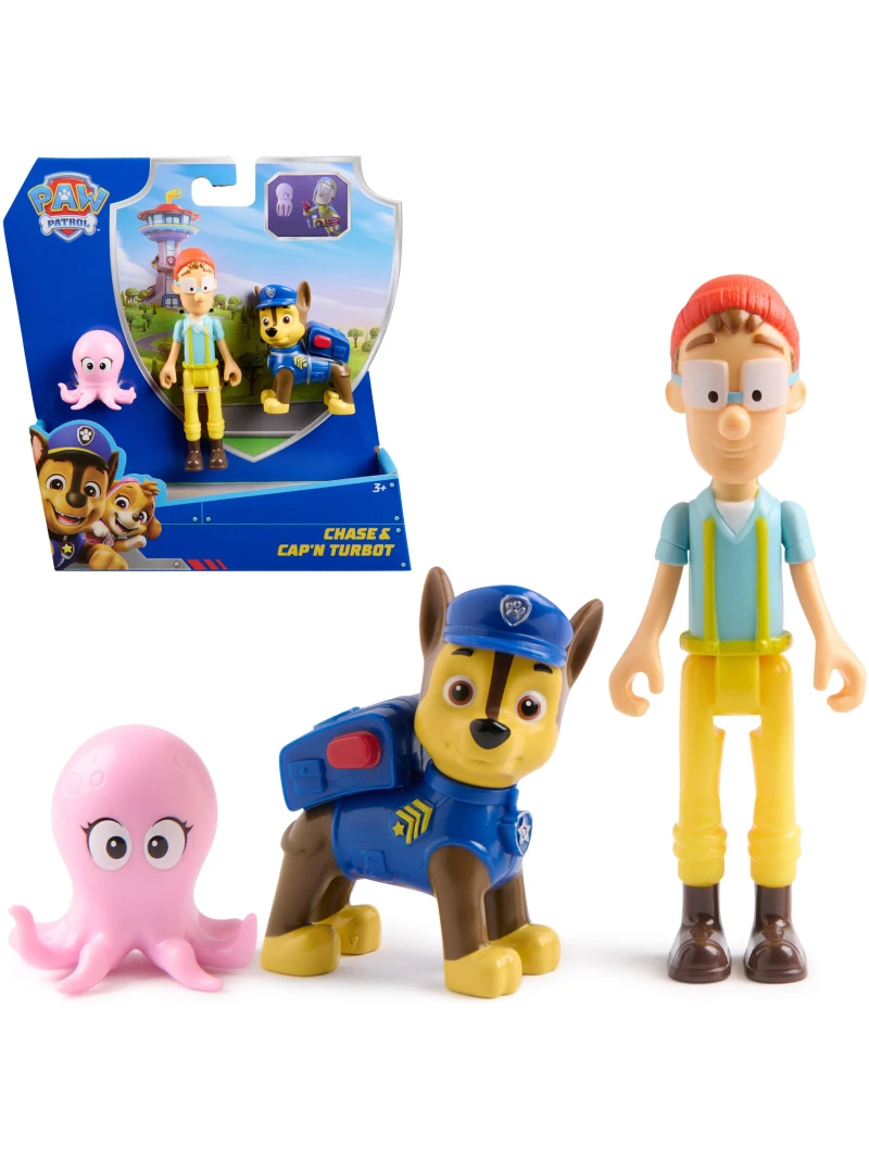 Ensemble de Figurines Pat'Patrouille Chase et Capitaine Turbot avec Bébé Poulpe