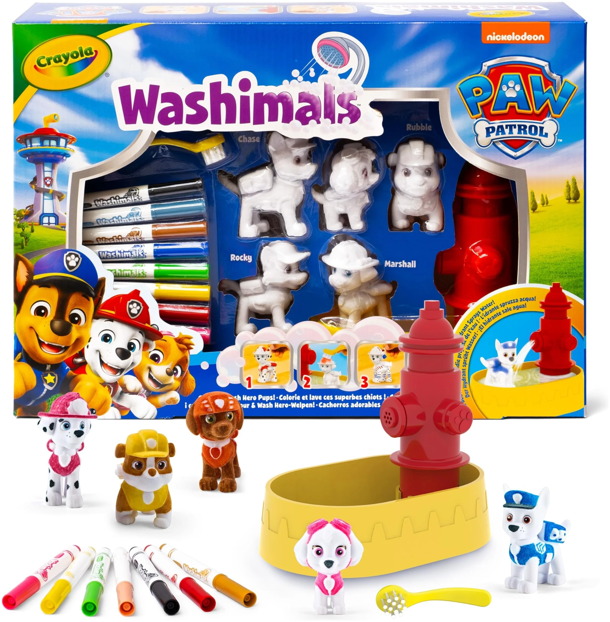 Kit Activité Washimals Pat'Patrouille avec 5 chiots et feutres lavables