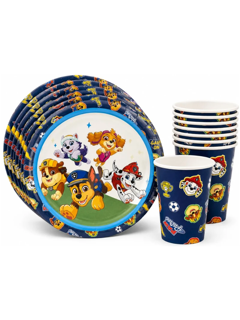 Set de Vaisselle Pat'Patrouille pour Anniversaire, 8 Assiettes et 8 Gobelets