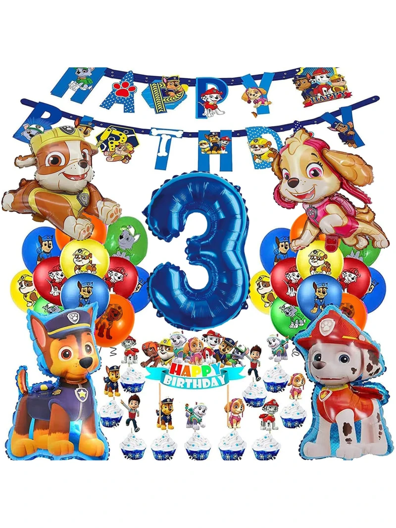 Kit Décoration Anniversaire Pat'Patrouille 3 Ans Garçon Bannière et Cupcake Toppers