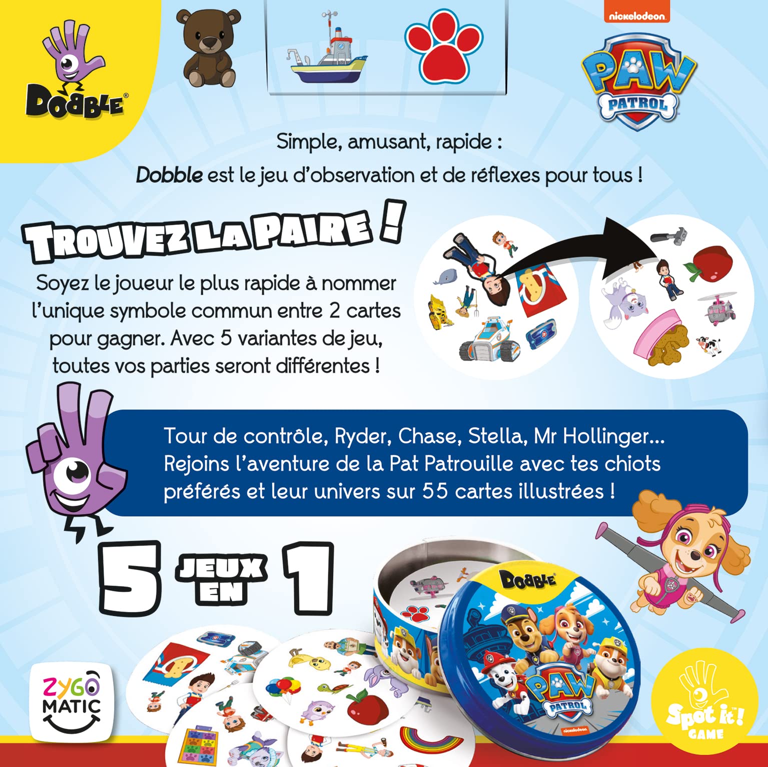 Jeu de société Dobble Pat'Patrouille pour enfants dès 6 ans – Image 4