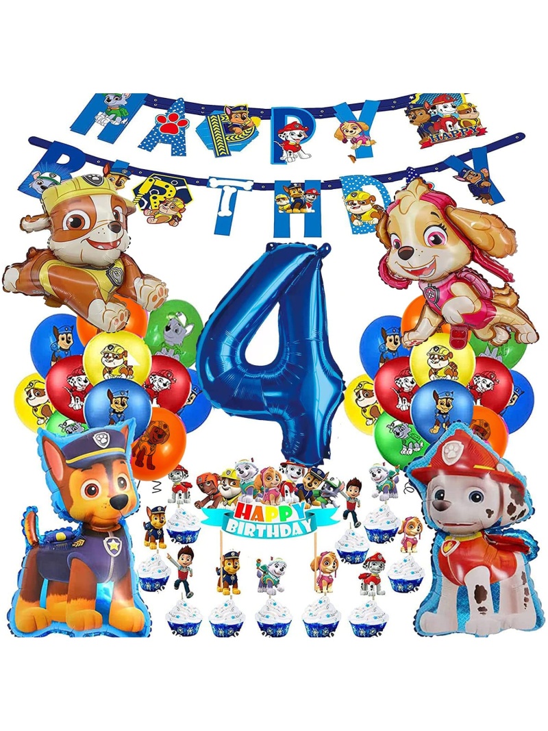 Kit Décoration Anniversaire Pat'Patrouille 4 Ans Garçon Bannière et Cupcake Toppers