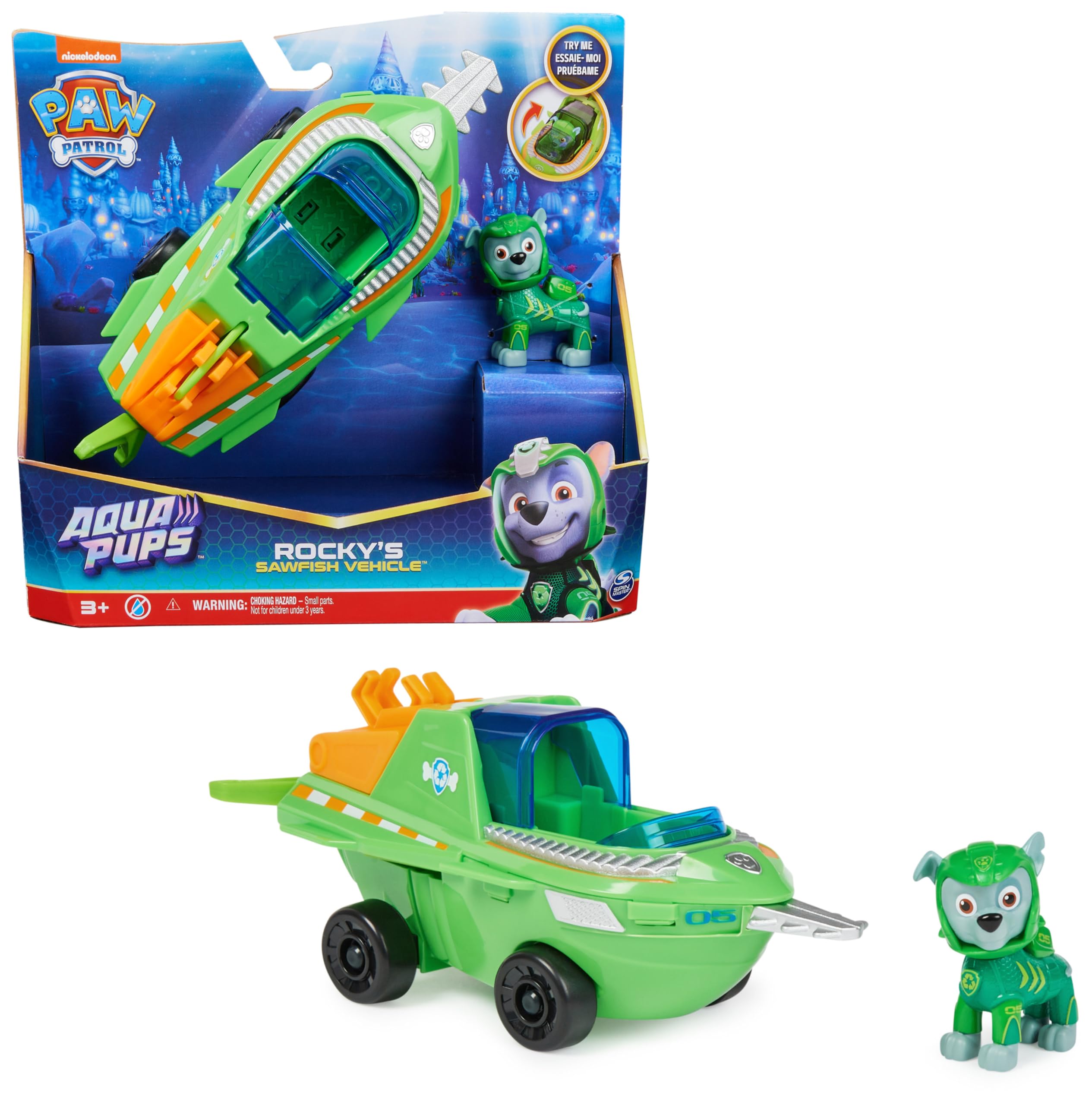 Voiture Aqua Pups Pat'Patrouille Rocky avec Figurine
