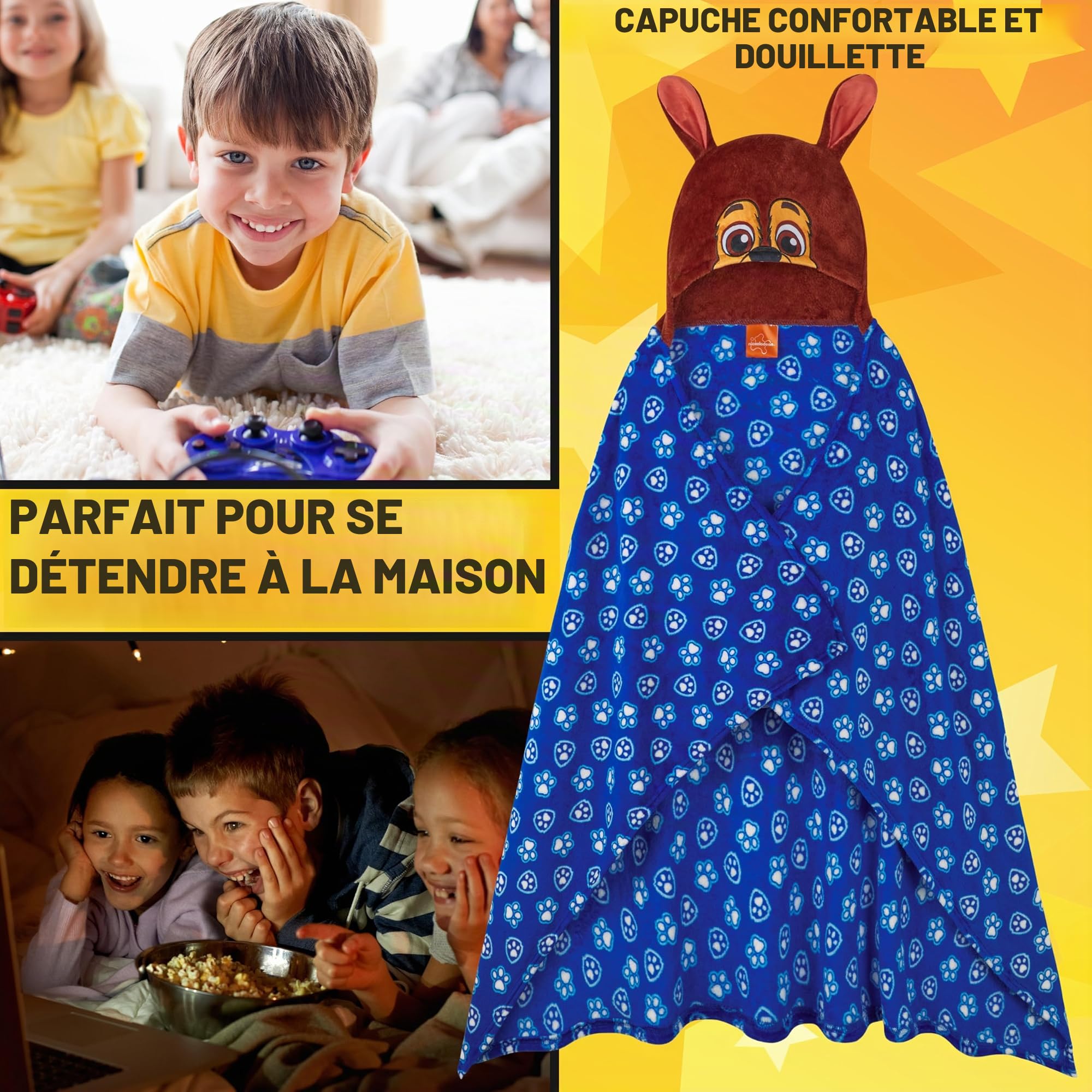 Couverture à Capuche Pat'Patrouille 3D, Poncho Polaire Enfant 130x90 cm – Image 3